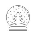 Snow globe outline icon with Christmas tree inside. Xmas glass ball with fir tree. Vector illustration. Royalty Free Stock Photo